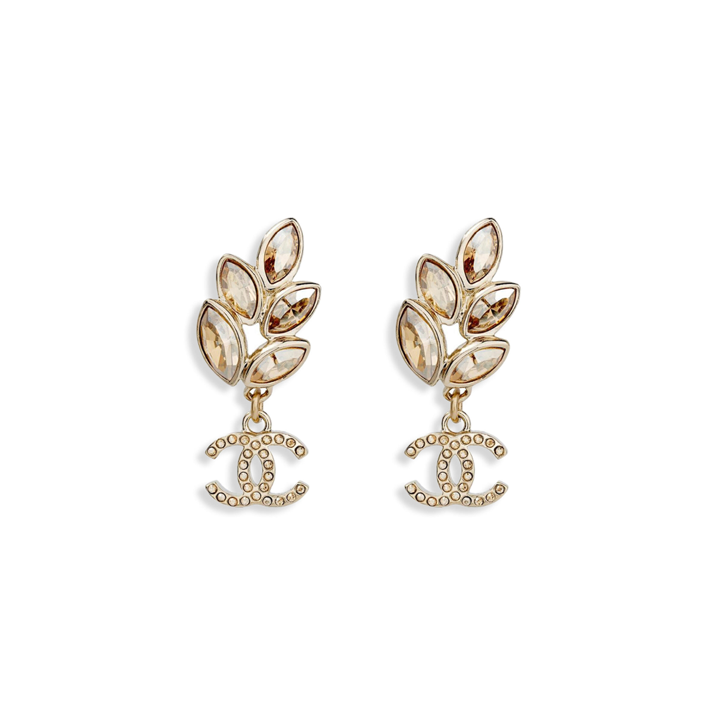 CHANEL STRASS CC LEAF DROP EARRINGS AB9606